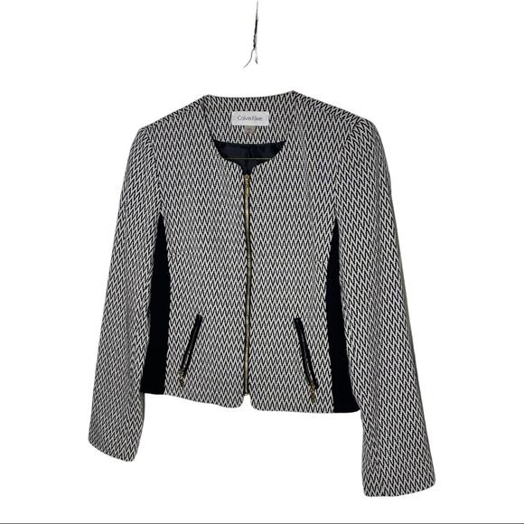 Calvin Klein Zippered Front Blazer Size 6P Black & White Tailored Petite - Picture 2 of 14
